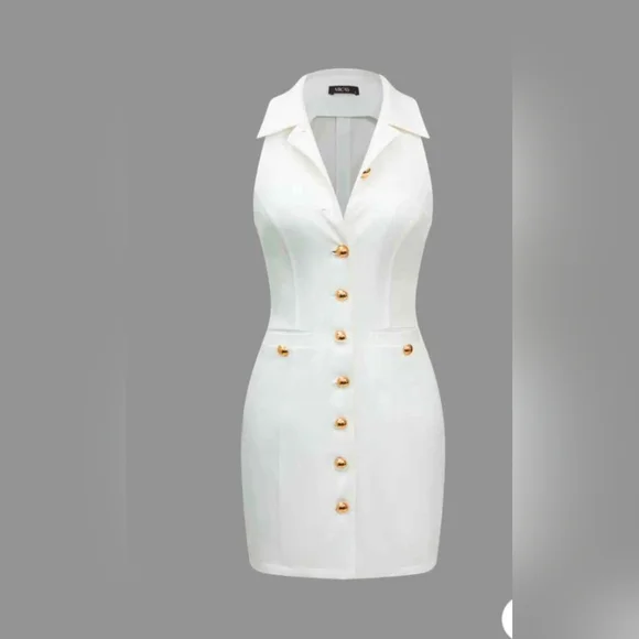 Commense White and Gold Halter Sheath Mini Dress - Picture 2 of 3